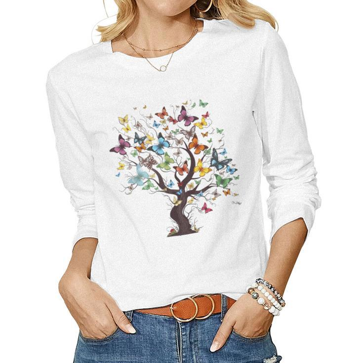 Beautiful Colorful Butterfly Tree Women Long Sleeve T-shirt