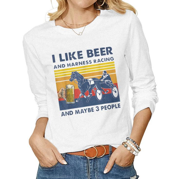 I Like Beer And Harness Racing Horse Vintage Retro Women Long Sleeve T-shirt