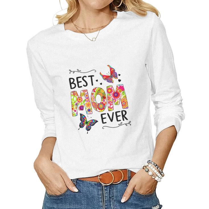 Best Mom Ever Colored Butterfly Patterns Women Long Sleeve T-shirt