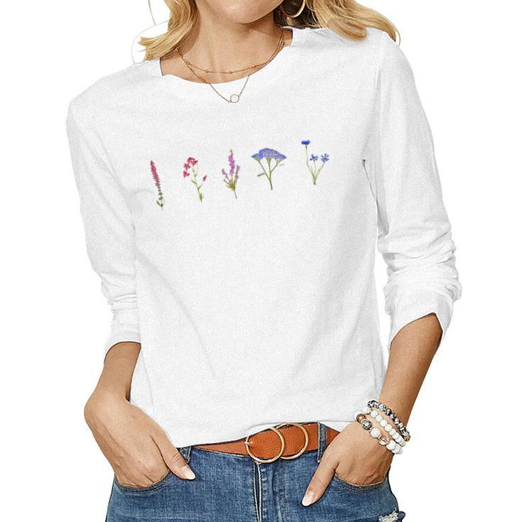 Bisexual Wildflowers Cute Pride Flowers Women Long Sleeve T-shirt