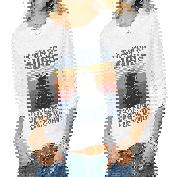 Black Cat Im A Grumpy Old Nurse My Level Of Sarcasm Nursing Women Long Sleeve T-shirt