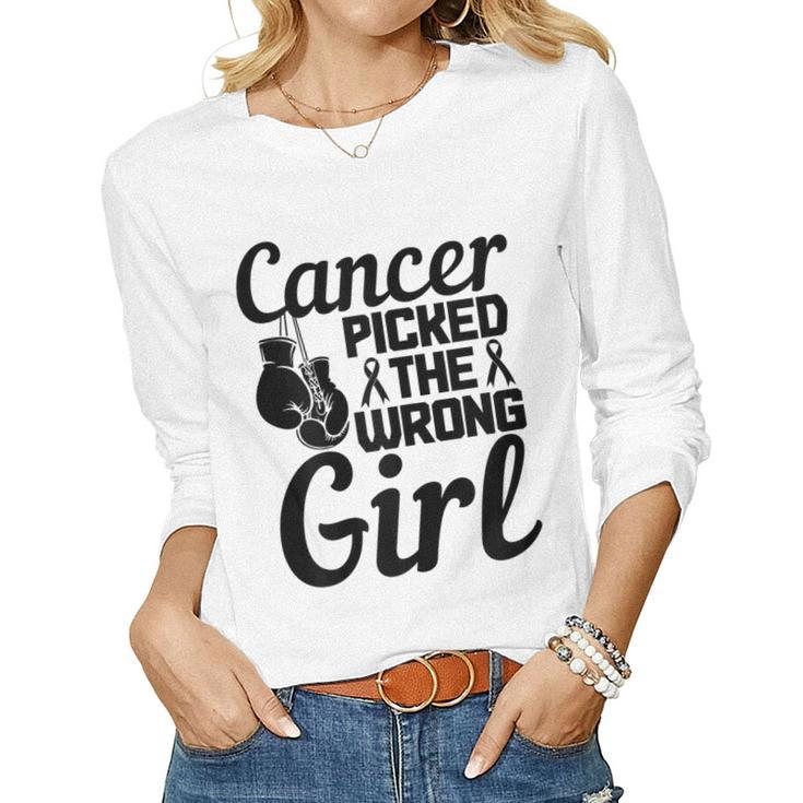 Womens Cancer Picked The Wrong Girl Breast Cancer Awareness Month Women Long Sleeve T-shirt