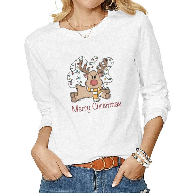 Christmas Deer Merry Christmas Women Graphic Long Sleeve T-shirt