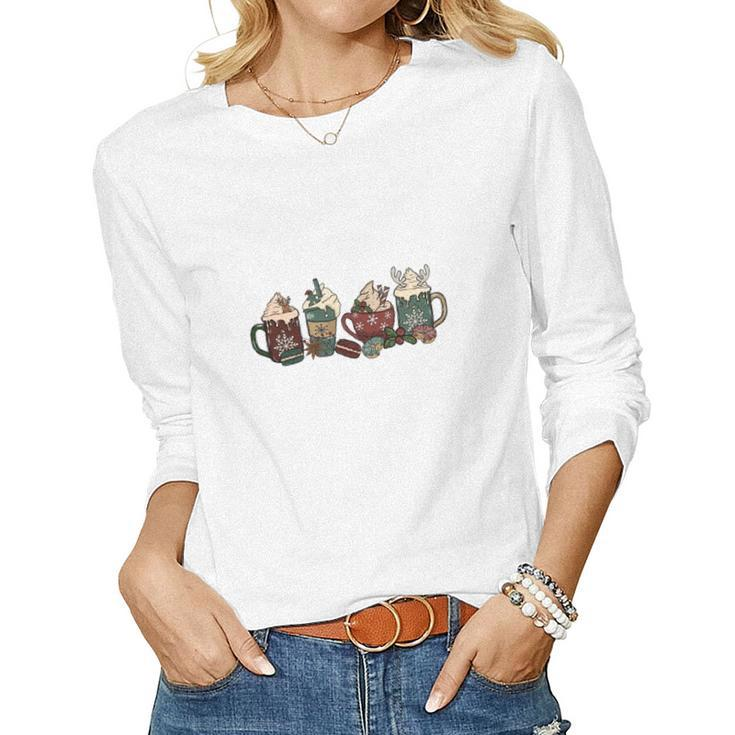 Christmas Latte Gift For Coffee Lover Women Graphic Long Sleeve T-shirt