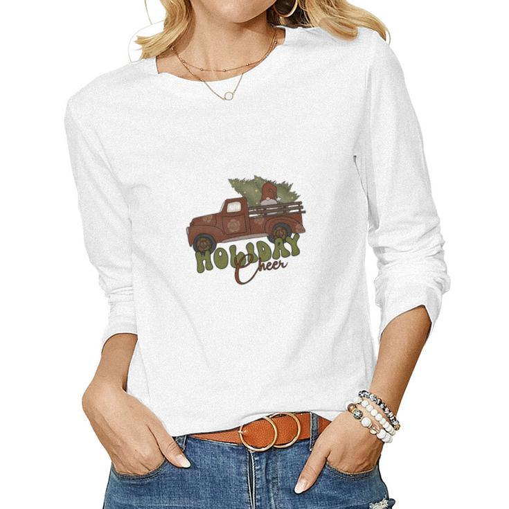 Christmas Red Truck Holiday Cheer Women Graphic Long Sleeve T-shirt