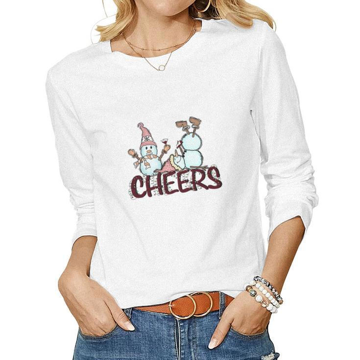 Christmas Snowman Cheer Women Graphic Long Sleeve T-shirt