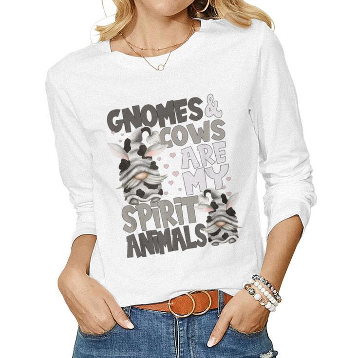 Cow For Women Gnomes & Cows Are My Spirit Animal Women Long Sleeve T-shirt