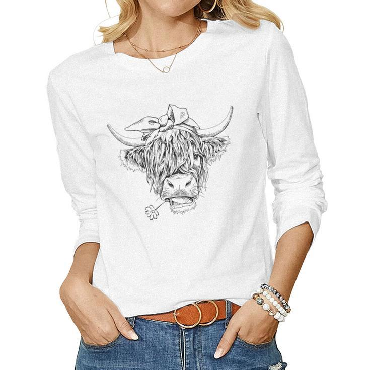Cow Messy Bun Flowers Cow Girl Cow Farmer Lover Women Long Sleeve T-shirt