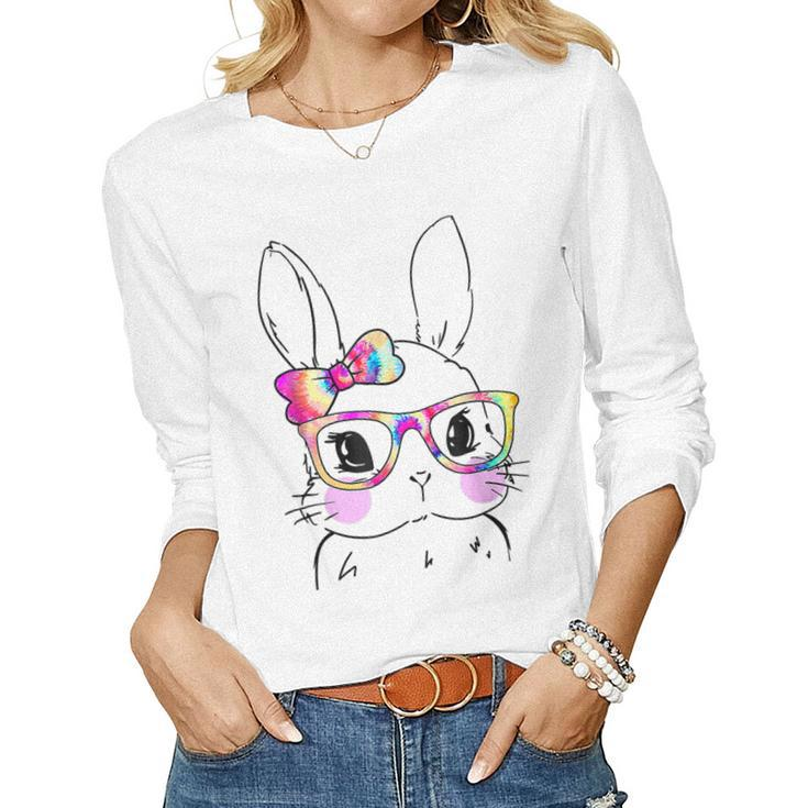 Cute Bunny Face Tie Dye Bow Tie Easter Day Girls Womens Women Long Sleeve T-shirt