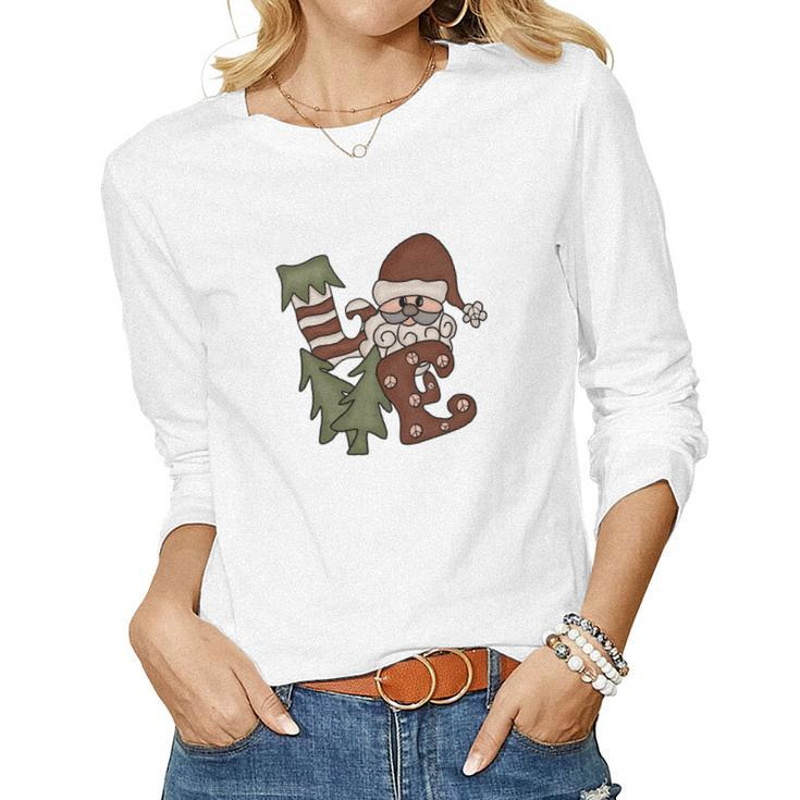 Cute Christmas Santa Love Women Graphic Long Sleeve T-shirt
