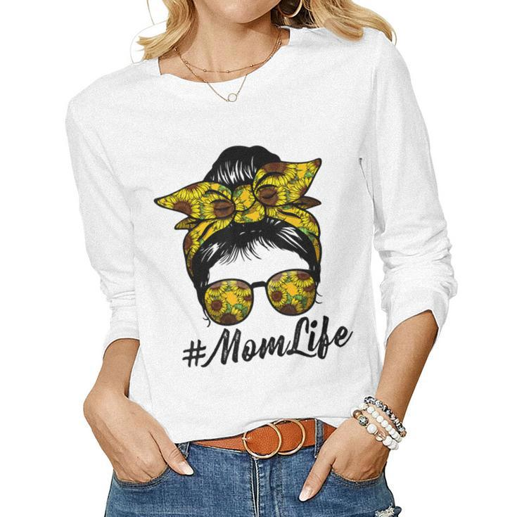 Cute Mom Women Life Sunflower Messy Bun Women Long Sleeve T-shirt