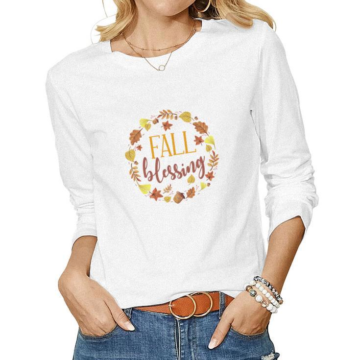 Fall Blessing Thanksgiving Gifts Women Graphic Long Sleeve T-shirt - Thegiftio