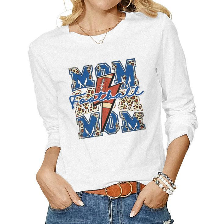 Football Mom Leopard Cheetah Print Mama Lightning Bolt Women Long Sleeve T-shirt