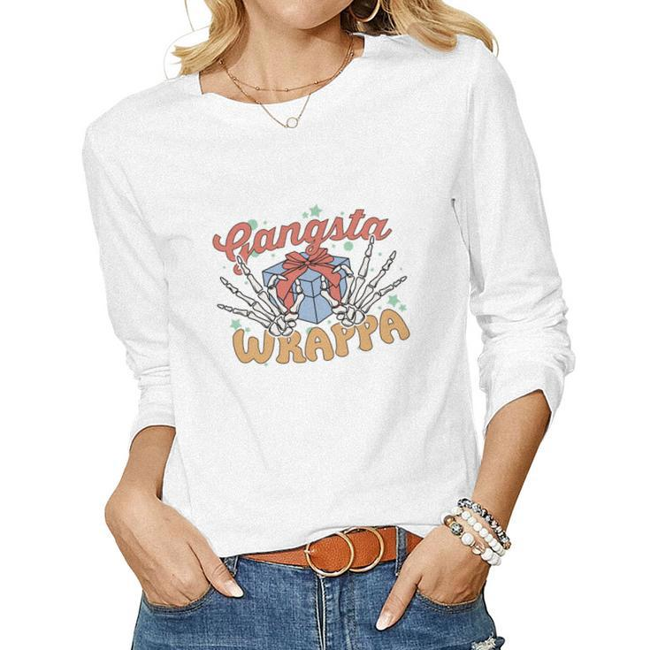 Funny Christmas Gangsta Wrapper Women Graphic Long Sleeve T-shirt