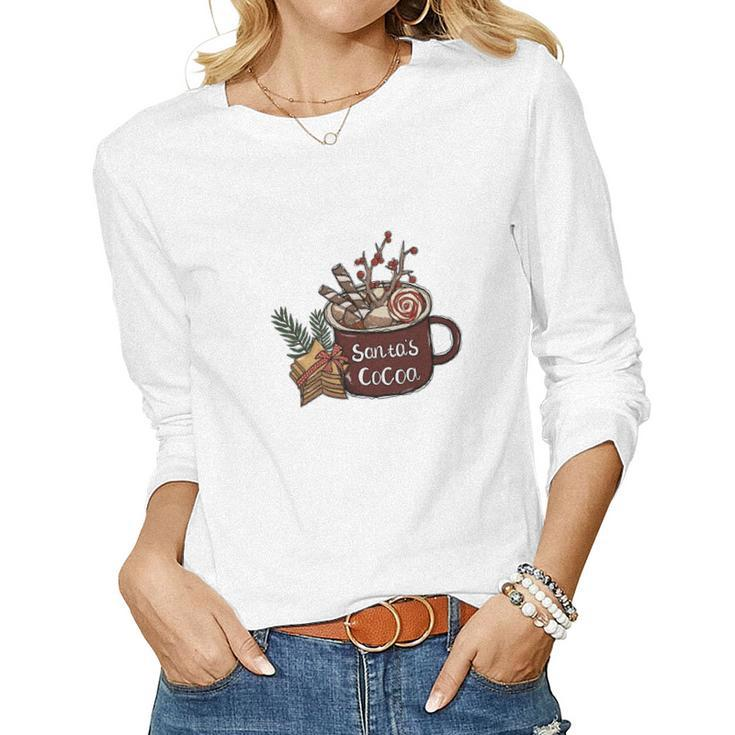 Funny Christmas Santa Cocoa Women Graphic Long Sleeve T-shirt