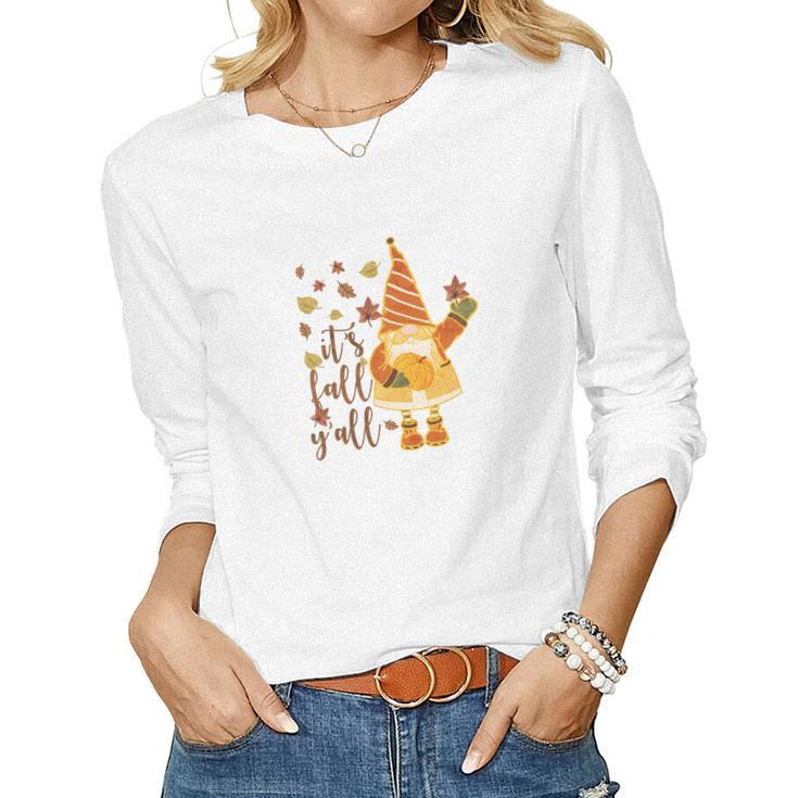Funny Gnomes It Is Fall Yall Women Graphic Long Sleeve T-shirt