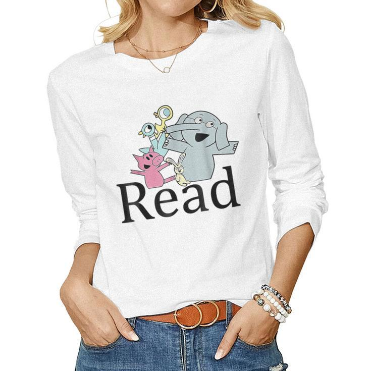 Funny Library Teacher Read Book Club Piggie Elephant Pigeons  Women Graphic Long Sleeve T-shirt