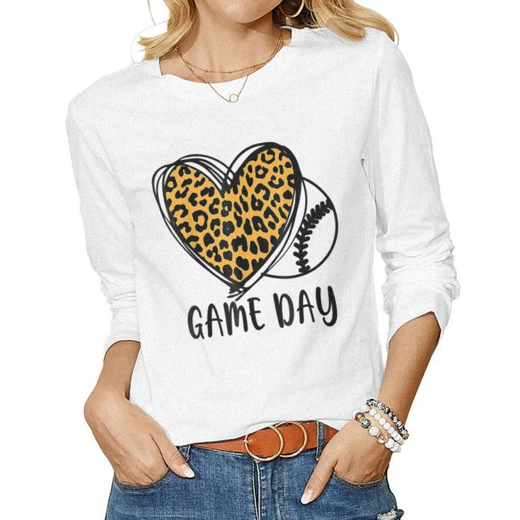 Game Day Baseball Life Softball Life Leopard Mom Women Long Sleeve T-shirt