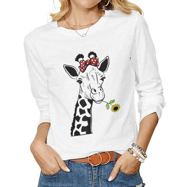 Giraffe With Sunflower Women Long Sleeve T-shirt