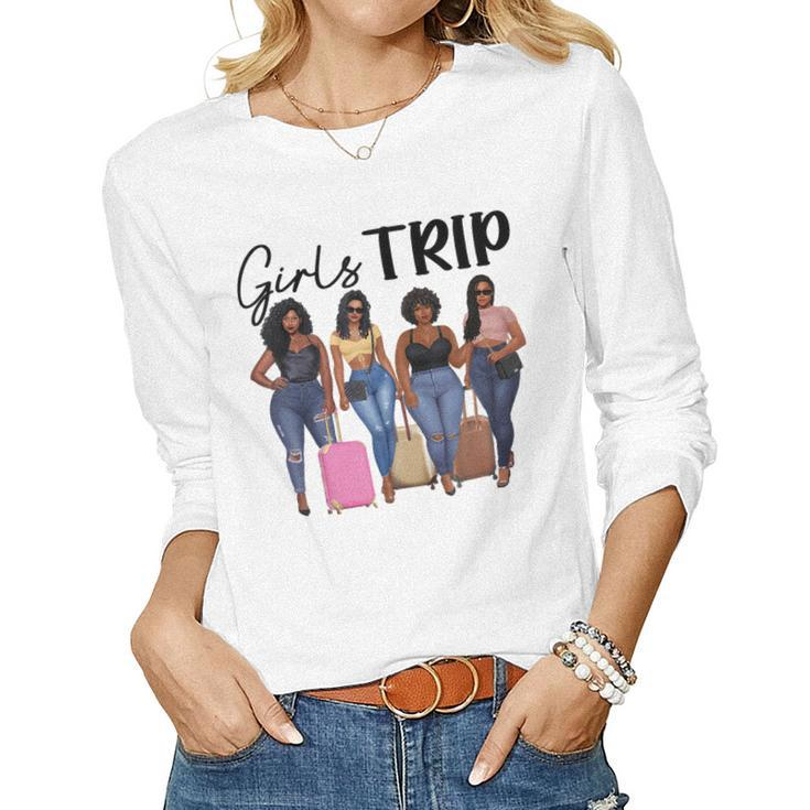 Girls Trip Airport Black Women Girls Vacation Squad Women Long Sleeve T-shirt