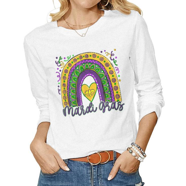 Happy Mardi Gras Leopard Boho Rainbow Women Girls Kids  V2 Women Graphic Long Sleeve T-shirt