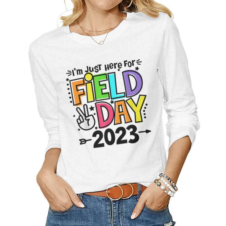 Just Here For Field Day 2023 Peace Sign Teacher Students Women Long Sleeve T-shirt