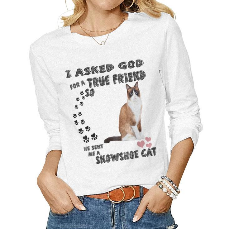 Kawaii Kitten Quote Mom Dad Lover Print Cute Snowshoe Cat Women Long Sleeve T-shirt
