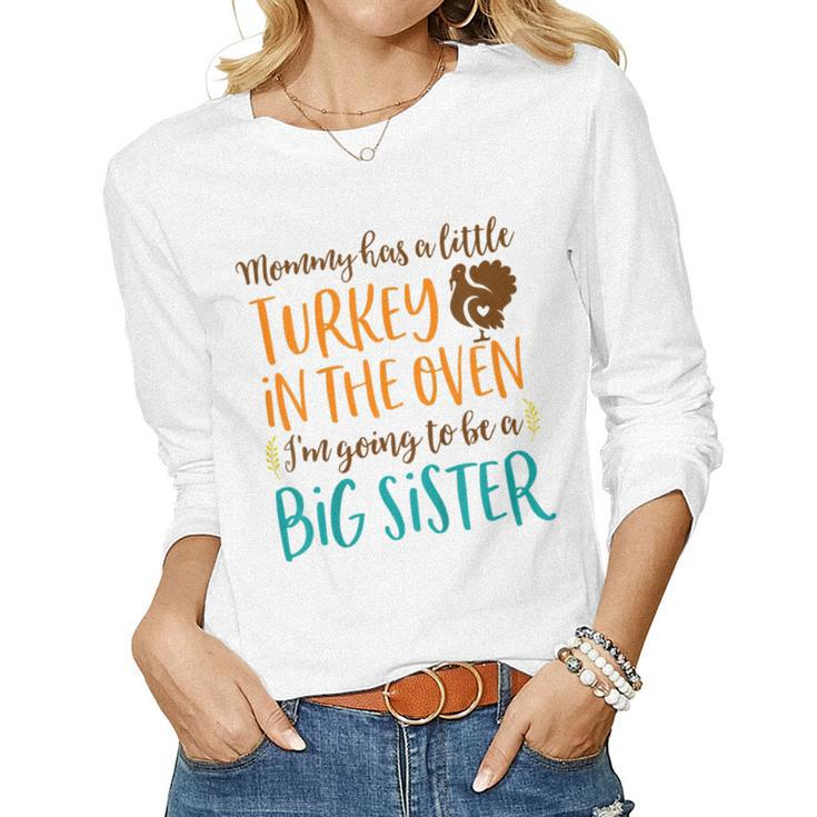 Kids Big Sister Thanksgiving Pregnancy Announcement Fall Women Long Sleeve T-shirt