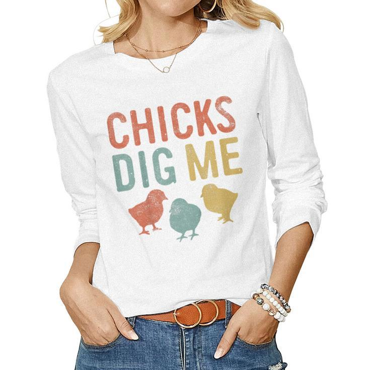 Kids Easter Chicks Dig Me Retro Vintage Chickens Spring Women Long Sleeve T-shirt