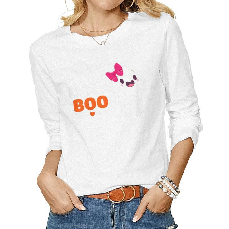 Kids Little Boo Sister Ghost Matching Bow Halloween Costume Girl Women Long Sleeve T-shirt