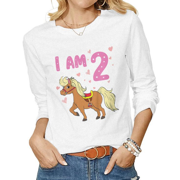 Kids Pony Girl 2Nd Birthday Horse 2 Years Old Girls Pony Birthday Women Long Sleeve T-shirt