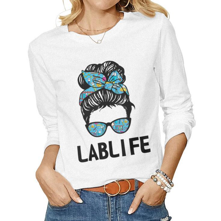 Lab-Life Women Bandana Messy Bun Sunglasses Laboratory Women Long Sleeve T-shirt