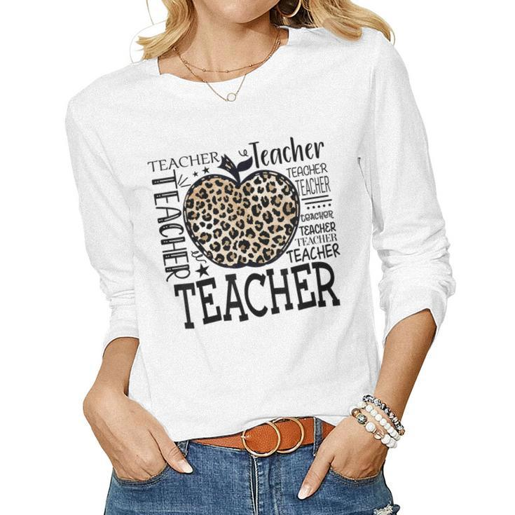 Leopard Apple Teacher Teachers Day Women Long Sleeve T-shirt