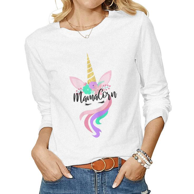 Womens Mamacorn Cute Unicorn T Shirt For Mom Mommy Women Long Sleeve T-shirt