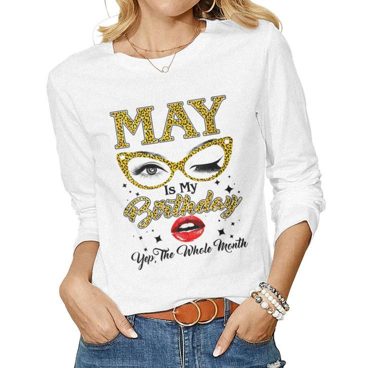 Womens May Is My Birthday Yep The Whole Month Leopard Women Long Sleeve T-shirt
