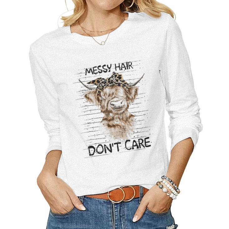 Messy Hair Dont Care Cow For Women Women Long Sleeve T-shirt