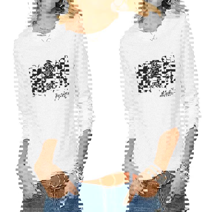 Mom Life Cow Messy Bun Hair Bandana Glasses Mommy Girl Women Long Sleeve T-shirt