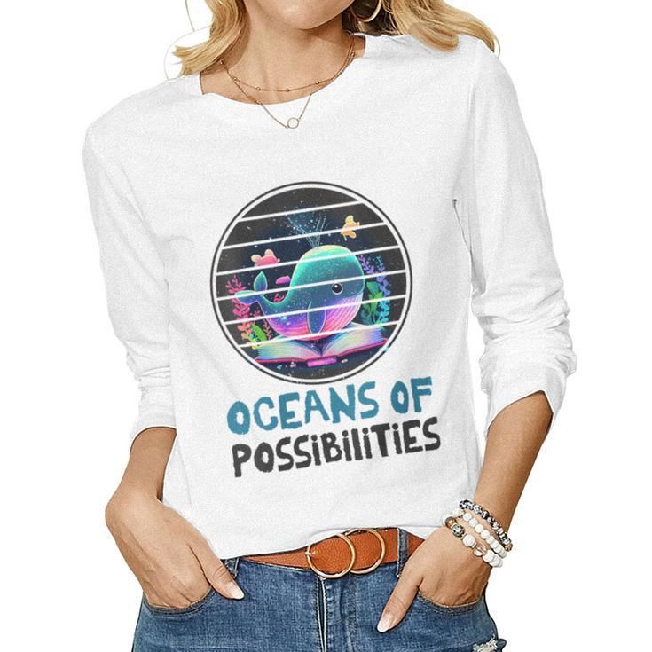 Womens Oceans Of Possibilities Summer Reading 2023 Retro Vintage Women Long Sleeve T-shirt
