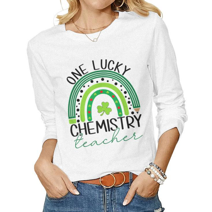 One Lucky Chemistry Teacher St Patricks Day Teacher Rainbow  Women Graphic Long Sleeve T-shirt
