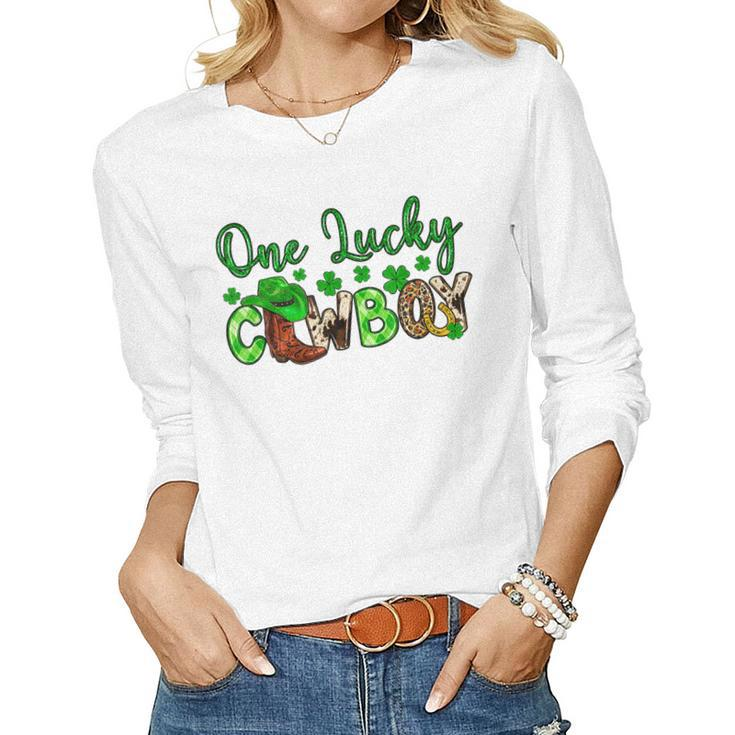 One Lucky Cowboy Shamrock Rodeo Horse St Patricks Day  Women Graphic Long Sleeve T-shirt