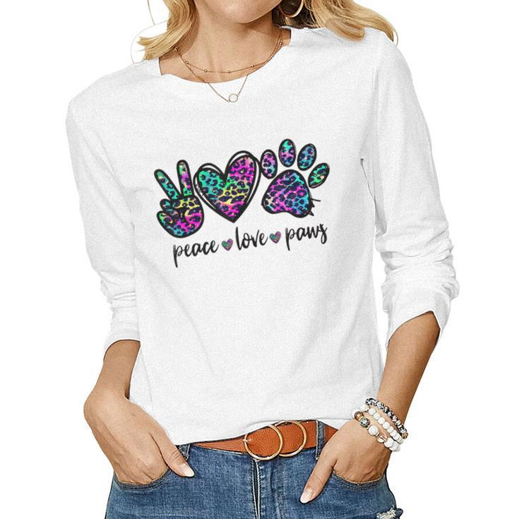 Peace Love Dogs Paws Tie Dye Rainbow Animal Rescue Womens  Women Graphic Long Sleeve T-shirt