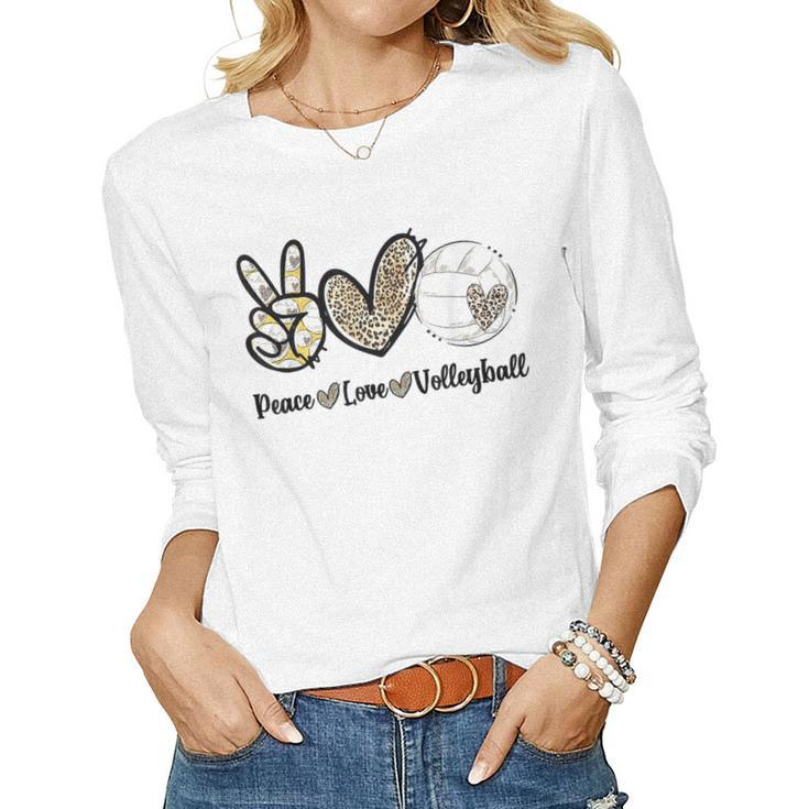 Peace Love Volleyball Mom Leopard Print Cheetah Pattern Women Long Sleeve T-shirt