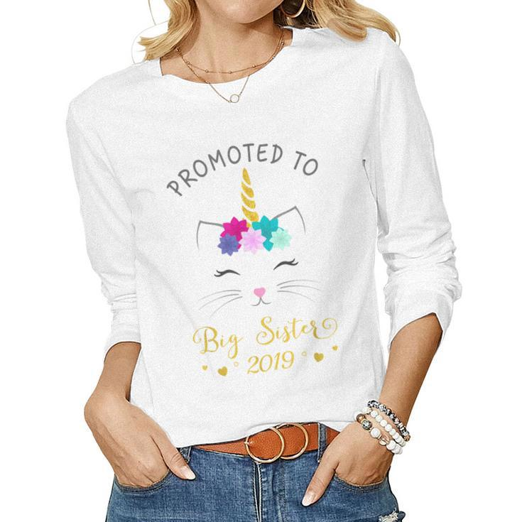 Promoted To Big Sister 2019 Cat Caticorn Girls Women Long Sleeve T-shirt