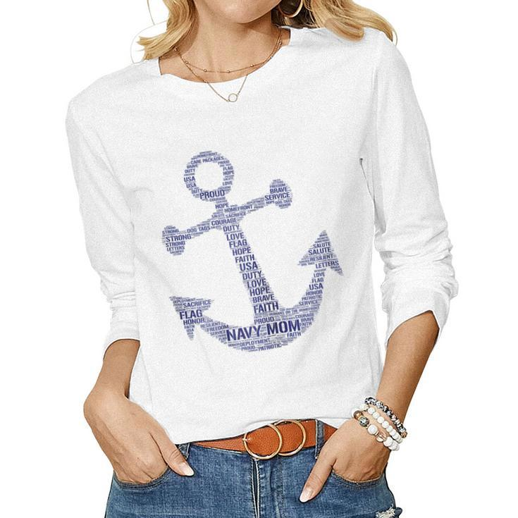 Proud Navy Mom Anchor Women Long Sleeve T-shirt