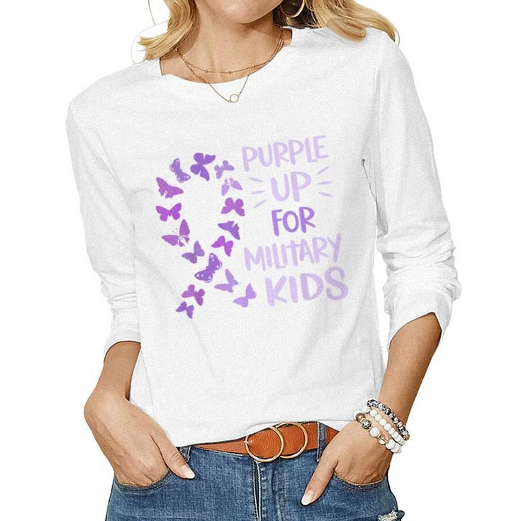 Purple Up Military Child Butterfly - Military Brats Month Women Long Sleeve T-shirt