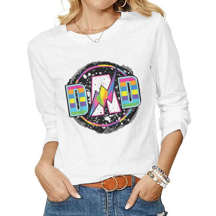 Retro Dad Lightning Bolt Rainbow Fathers Day Vintage  Women Graphic Long Sleeve T-shirt