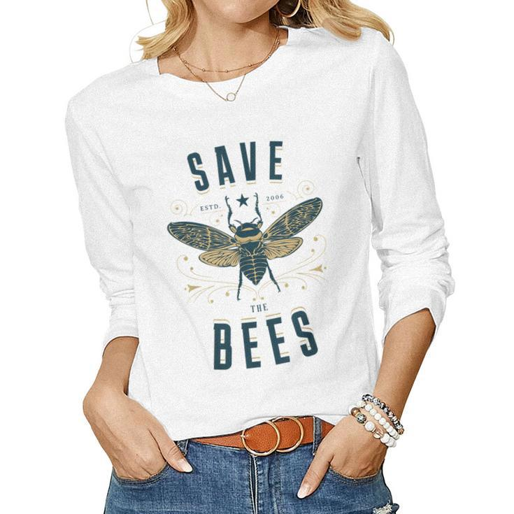 Retro Save The Bees Apiary Bee Beekeeper Earth Day Women Long Sleeve T-shirt