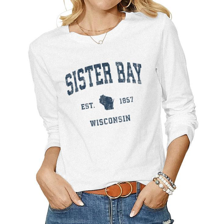 Sister Bay Wisconsin Wi Vintage Athletic Navy Sports Women Long Sleeve T-shirt