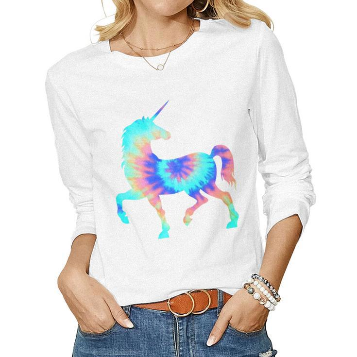 Tie Dye Unicorn Colorful Tye Dye Horse Horn Women Long Sleeve T-shirt