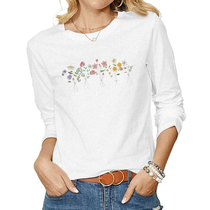 Vintage Inspired Botanical Flower Gardener Naturalist Flower Women Long Sleeve T-shirt